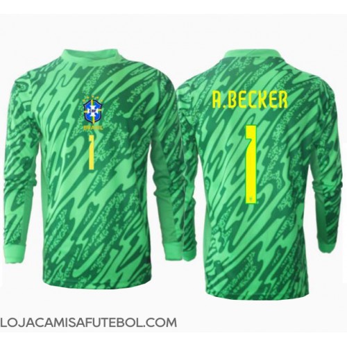 Camisa de Futebol Brasil Alisson Becker #1 Goleiro Equipamento Principal Copa America 2024 Manga Comprida